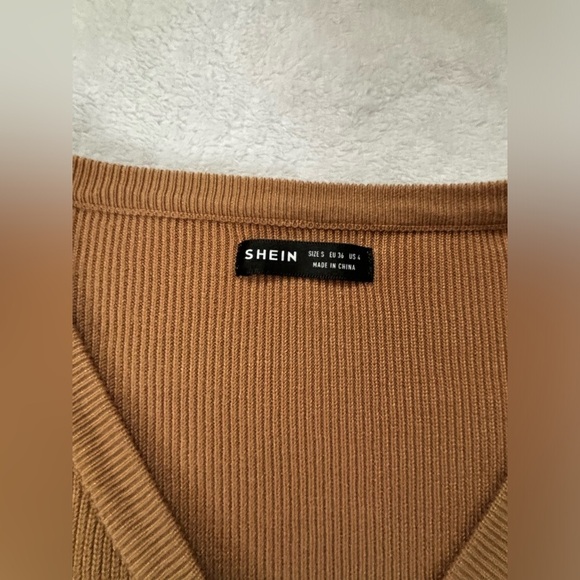 SHEIN Cardigan Knit Cropped V Neck Button Front Long‎ Sleeve Brown Size S - Picture 2 of 2